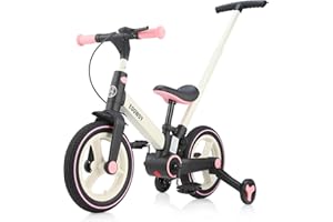 EOOWOY Balance Bike with Push Handle for Kids 18-60 Months, 6 in 1 Foldable Push Bike with Training Wheels & Pedals, Balance Bicycle for Boys and Girls with Brakes & Kickstand