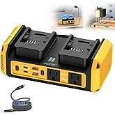 Azocek 350W Power Inverter Pure Sine Wave Compatible with Dewalt 20V Battery (No Battery), 7A Fast Charger, Portable Power Station with 2 AC Outlets, 2 Type-C (140W/65W), 2 QC USB Ports, 600LM LED