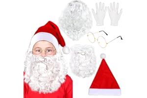 Eurzom 5 Pcs Christmas Santa Costume Set White Santa Claus Wig and Beard Christmas Hat Glasses and Gloves for Christmas Cosplay Party Photo Prop