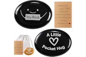 Liliaafar Pocket Hug Token Gifts Double-Sided Stone Toys Positive Gifts Mini Rock Stones with Hug Cards for Christmas Friend Family Inspirational Moving Away Gift (You Rock)