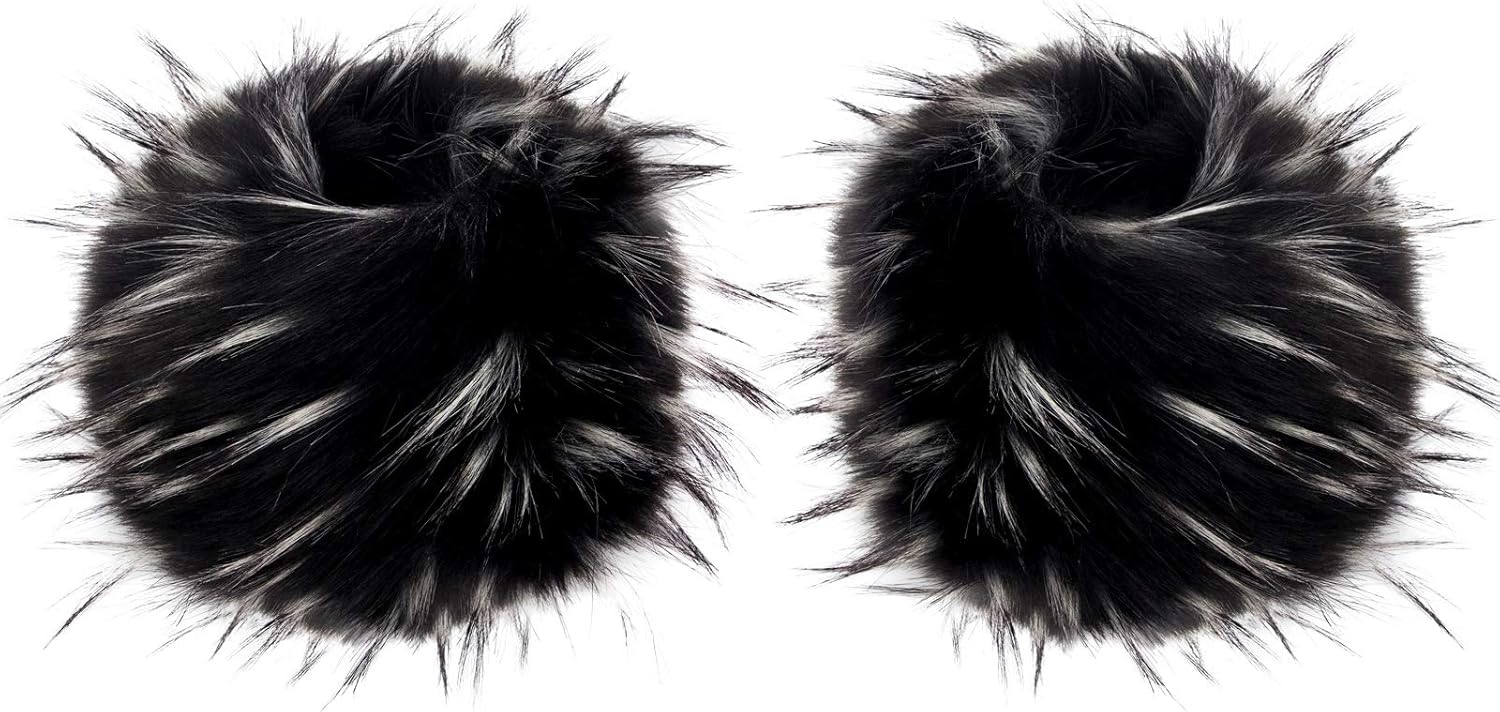 Futrzane Classic Cuffs - Faux Fur Cuffs for Wrists - Womens Coats Furry Warmers (Black with White Classic)