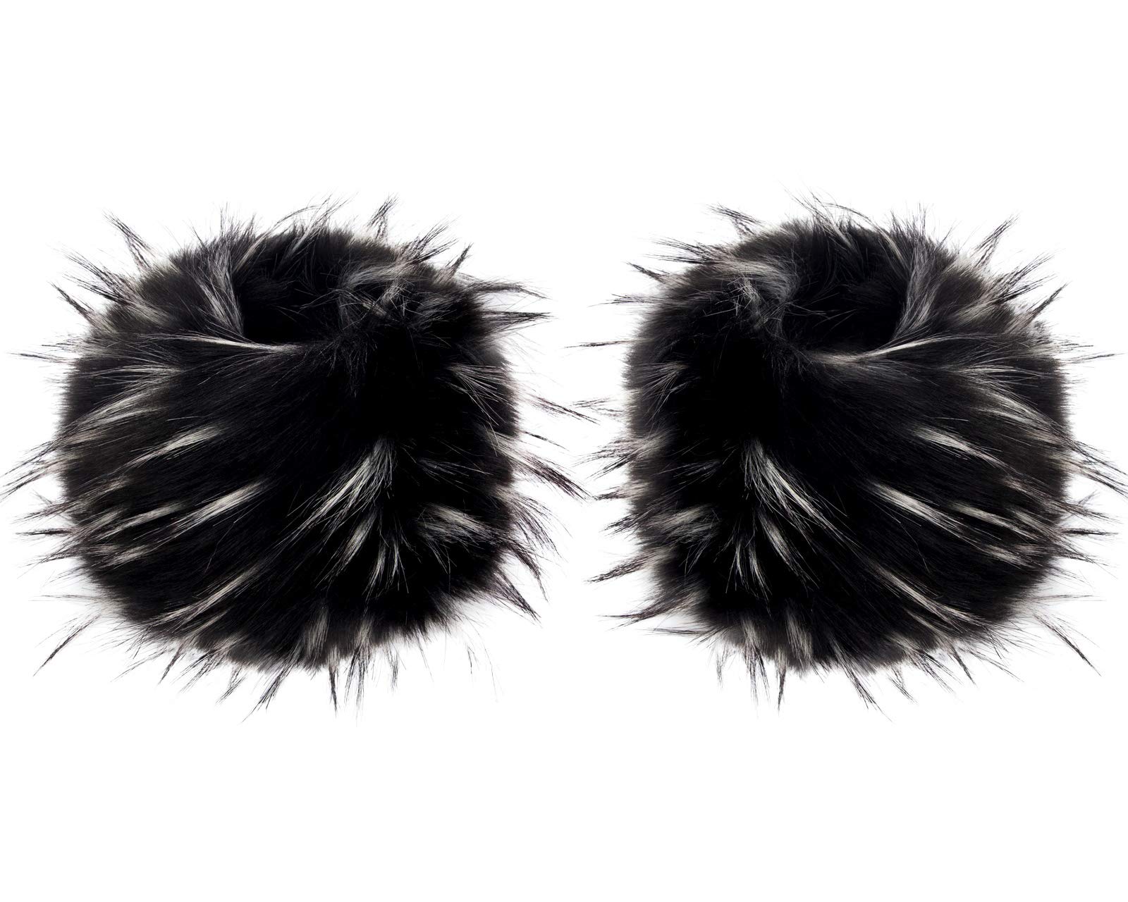 Futrzane Classic Cuffs - Faux Fur Cuffs for Wrists - Womens Coats Furry Warmers (Black with White Classic)