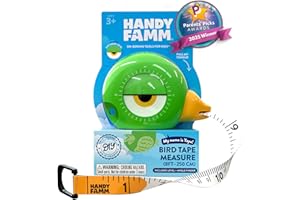 Handy Famm 8Ft Animal Shaped Kids Tape Measurer, Fun Level and Protractor Angle Finder, Educational Children's Tools, Small Measuring Tapes for Learning Early Math Skills, Ages 3 and up, Green Bird