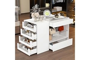 ROMSHINE Glass Display Cabinet Closet Island, Glass Top Storage Cabinet for Retail, Collectibles Showcase with 8 Drawers, Walk in Display Island for Retail Shop, Cloakroom, White