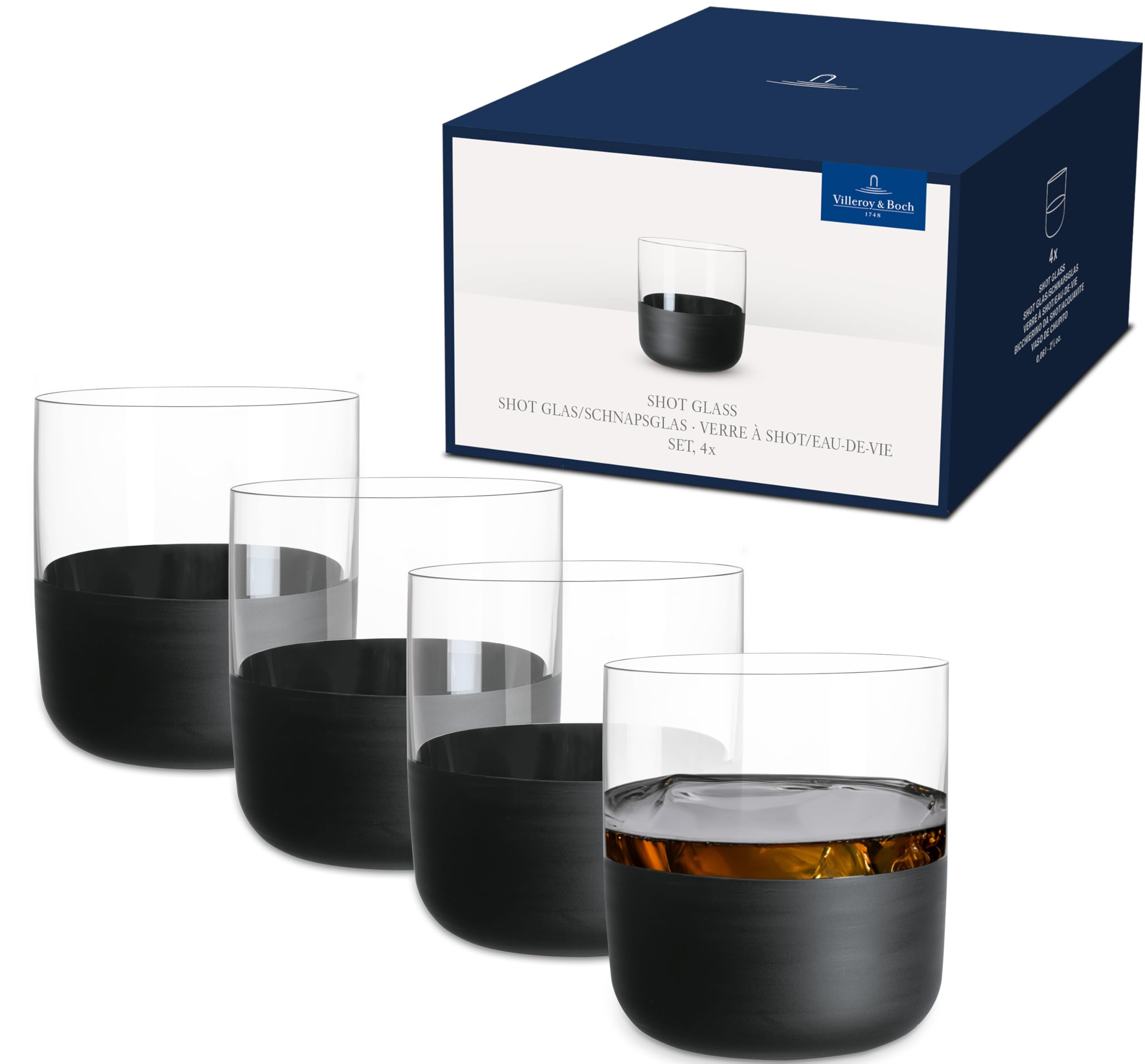 Villeroy & Boch - Manufacture Rock Shot Glass Set/Shot Glass, Set of 4, Crystal Glass with matt Black Base, Capacity 40 ml