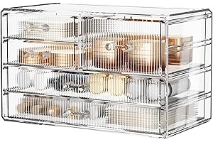 ZHIAI Clear Makeup Organizer for Vanity - Organize Your Beauty Essentials with Make Up Organizers and Storage, Multi-Purpose Bathroom Organizer Jewelry Holder Organizer, (5 Drawers, Pattern E)