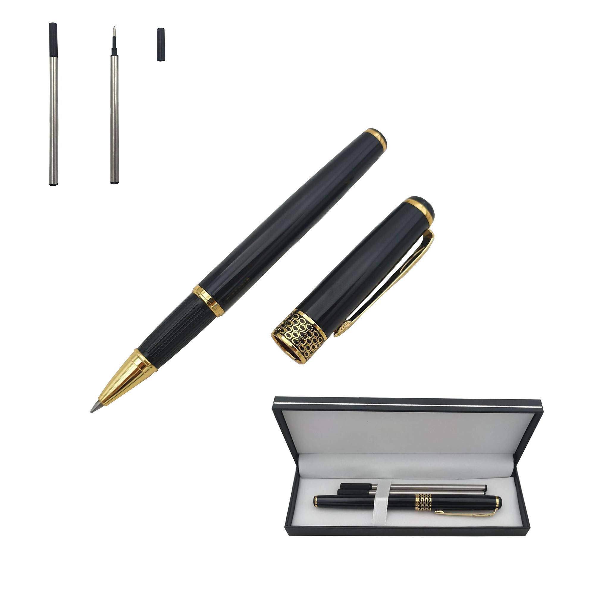 Accod Fashion Ballpoint Pen Metal Ballpoint Pen Signature Pen with Two Replaceable Refills Nice Gift for Family and Friend-Gift Box (Black)