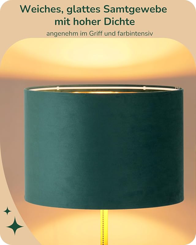 Stehlampe Wohnzimmer, Samt-Lampenschirm, Grün & Gold