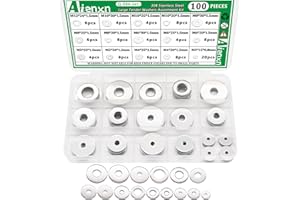 Aienxn 100PCS 304 Stainless Steel Fender Washer Assortment Kit, Washers for Bolts, 15 Metric Sizes Fender Washers for Screws -M3, M4, M5, M6, M8, M10, M12 for Home & Industrial Usage