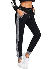 SweatyRocks Women Pants Color Block Casual Tie Waist Yoga Jogger Pants