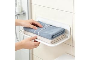 1 Pack Foldable Adhesive Shelves for Wall, Stick on Floating Shelf No Drilling, Small White Plastic Storage Holder for Bathro