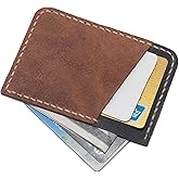 Handmade Genuine Leather Slim Front Pocket Wallet for Men & Women - Ultra Thin Minimalist Card Holder with Cash Slot (4.2×2.8×0.1 inches) - Brown & Black Contrast Design, Perfect Everyday Carry & Gift
