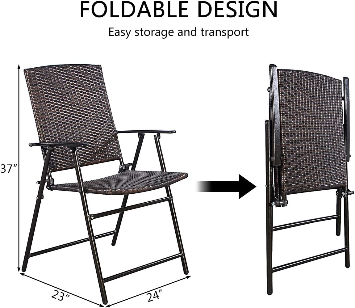 Tangkula 4 PCS Folding Patio Chair Set Outdoor Pool Lawn Portable Wicker Chair with Armrest & Footrest Durable Rattan Steel Frame Commercial Foldable Stackable Party Wedding Chair Set (24X23X37): Kitchen & Dining