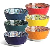 KitchenTour Cereal Bowls Set of 6, 26 oz Ceramic Soup Bowls for Kitchen, 6.3 Inch Colorful Serving Bowls for Oatmeal, Salad, Pasta, Dessert - Microwave & Dishwasher Safe