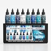 KAMENSKAYA Delaminating Alcohol Ink Set 'Marine', 8 x 1 fl oz | Matched Color Combination of Delaminating Alcohol Inks with Video Workshop