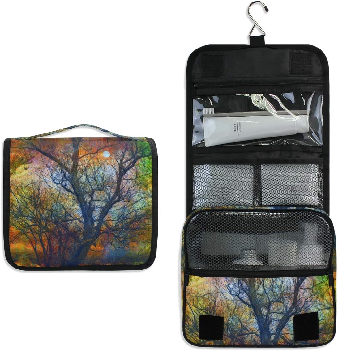Hanging Travel Toiletry Bag for Women and Men, Tree of Life Large Cosmetic Makeup Bags with Hook