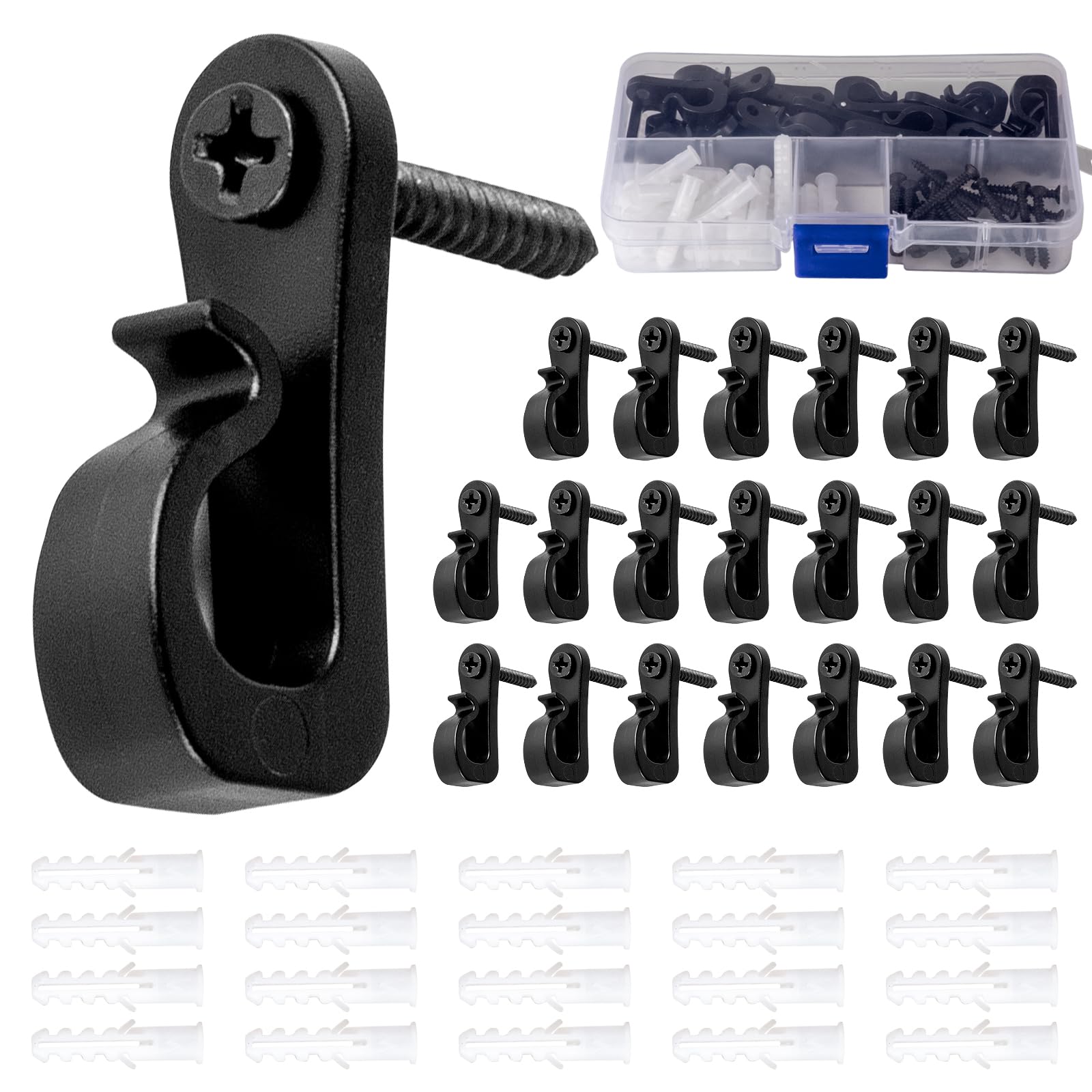 Guolich 20 Pieces Screw Hook Set, Hooks for screwing, Wall Hooks Black, Screw Hooks with Safety Catch, for Hanging up Plant Baskets birdhouses Wind Chimes Lanterns Fairy Lights (Black)