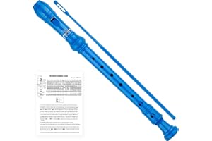 YONTY 8-Hole Soprano Descant Recorder German Style Kids Music Flute with Cleaning Rod & Case Bag for School Student Home Entertainment - Royal Blue
