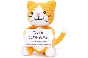 ZALOHIA Crochet Cat Lover Gifts for Women Men, Small Funny Handmade Emotional Positive Crochet Animals Stuffed Plush, Mini Cool Cute Stuff Things Presents for Girls Boys, Fun Kitten Kitty Cat Ornament Decor