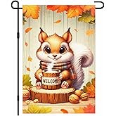 BlissYard Fall Everyday Garden Flag 12x18 Inch Cute Red Squirrel with Hot Cocoa and Welcome Sign, Yard Flag Double Sided for Outdoor Fall Porch