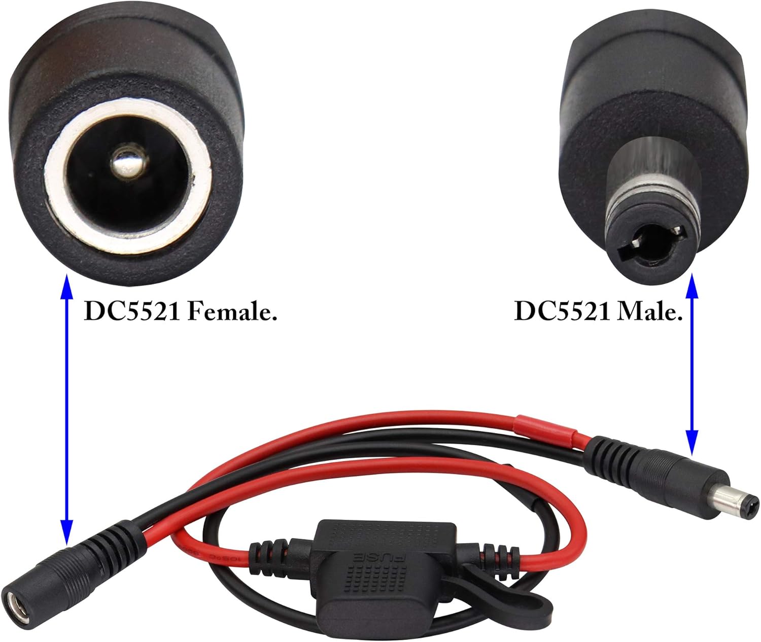 zdyCGTime 14AWG DC 5.5mmx2.1mm Male to Female Quick Disconnect Wire Harness Extension Cable,with 5A Blade Fuse Holder,for Portable Powers,LED Strip,Surveillance Camera,Security Equipment,40cm - Image 4