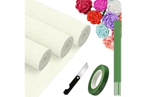 VNAKER Crepe Paper Roll (9.8Inch x 8.2Ft/3Rolls), Heavy Papel Crepe Set Multi-Color, White, Black, Green, Rosa etc. Crepe Paper for Birthday Wedding Party Decoration DIY Craft (White A)