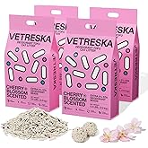 VETRESKA Cherry Blossom Tofu Cat Litter, Natural Strong Clumping Flushable Cat Litter Pellets, Ultra Absorbent, Dust-Free, Lo