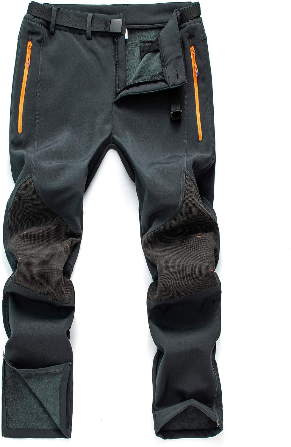 CAMOFOXIN Men's Fleece Ski Pants with Belt, Waterproof Snow Hiking Pants for Snowboarding (Black, Grey): Clothing