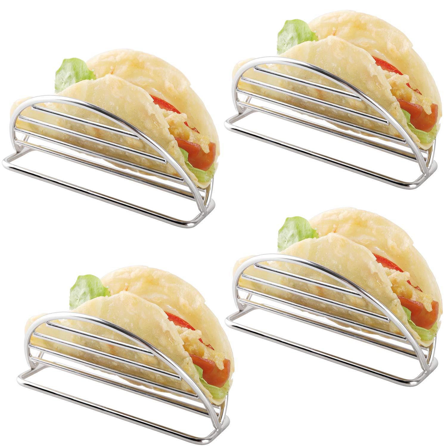 YellRin Taco Holder Stainless Steel Taco Holders Stands Set of 4 Racks Holds Soft or Hard Shell Tacos - for Burritos and Tortillas Holder