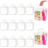 Ohuimrt 20 PCS Clear Plastic Gift Bags with Handles, 11 x 11 x 3.94 Inches Reusable Party Favor Bags with Ribbon Transparent Gift Wrap Bags Bulk for Weddings Birthdays