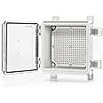 QILIPSU Waterproof Junction Box IP67 Outdoor Plastic Electrical Project Enclosure Weatherproof with Mounting Plate, Wall Brackets, Hinged Clear Cover 5.9"x5.9"x3.5" CC