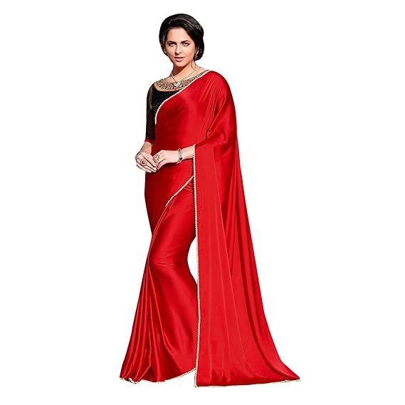 Womens Satin Saree With Blouse Piece (SALONI1051SSSR01_Red)