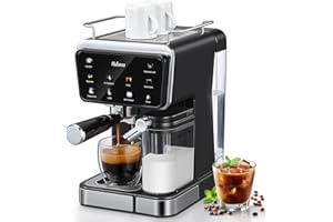 Yabano Espresso Machine with LED Touch Screen, 20 Bar Pressure & Automatic Milk Frother, 1.5L Water Tank, for Cappuccino, Americano & Latte, 1350W