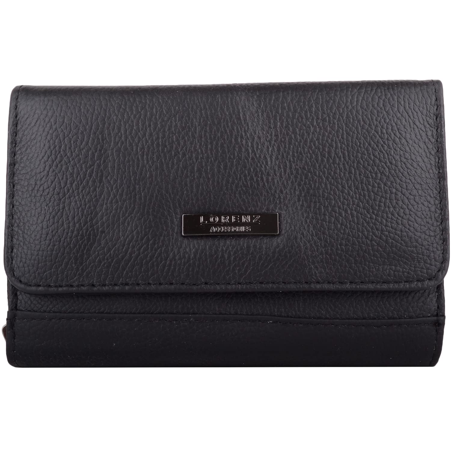 Valita Womens Large Leather RFID Protected Tri-Fold Coin Notes Credit Card Holder Purse Wallet - Black