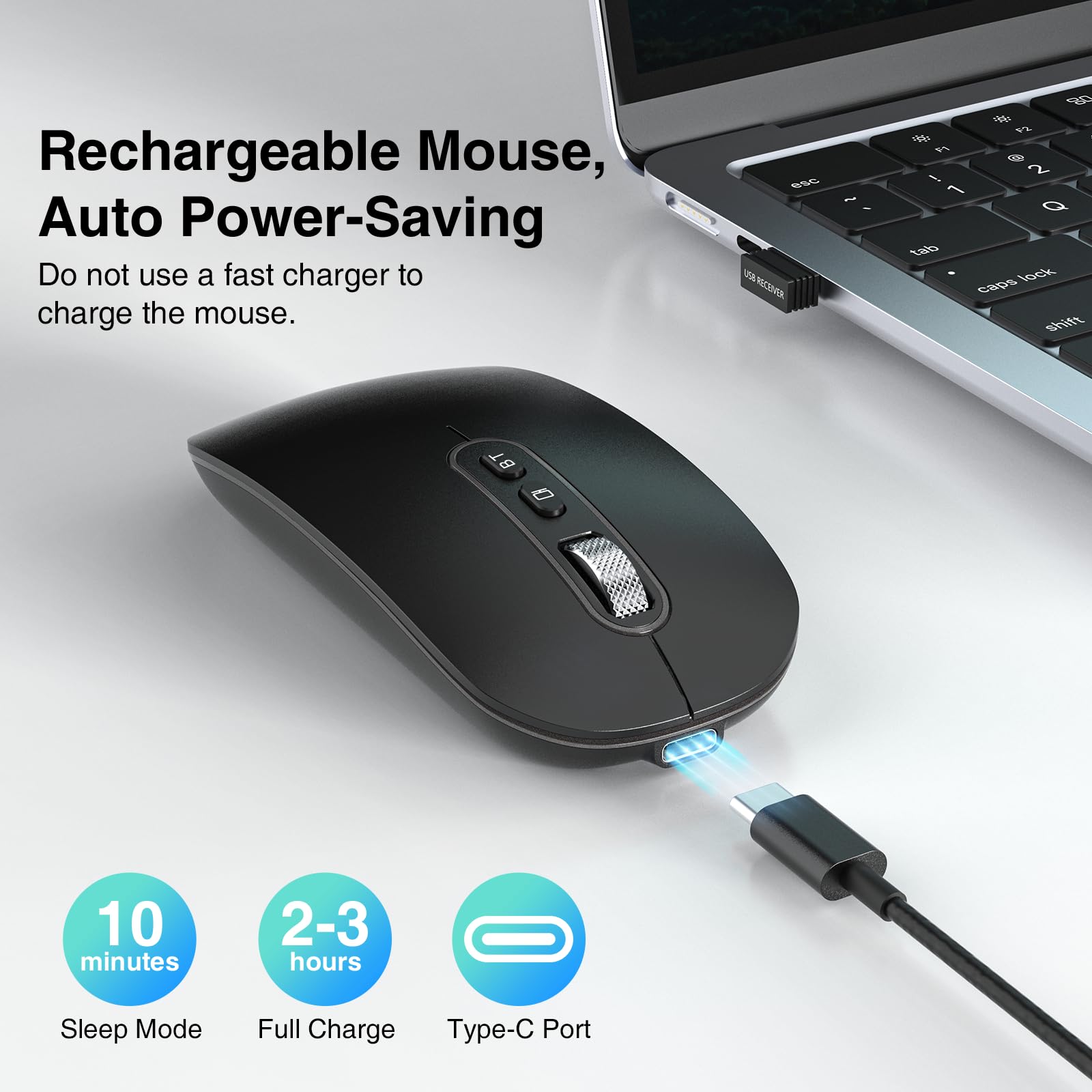 cimetech Bluetooth Maus 5.1+2.4G Dual Aufladbar Leise Slim für Mac/PC/iPad 5