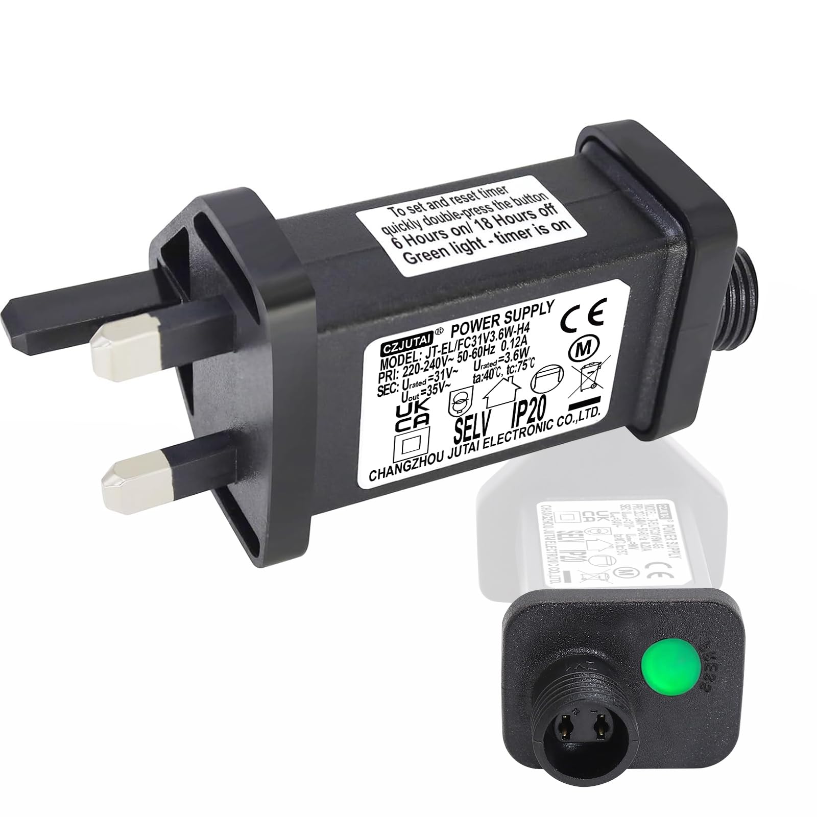 CubePlug 31V3.6W Transformer for CZJUTAI JT-EL/FC31V3.6W with 8 Modes, Memory & 6 Hour Timer, for Christmas Tree Lights with multifunction botton (3.6W)