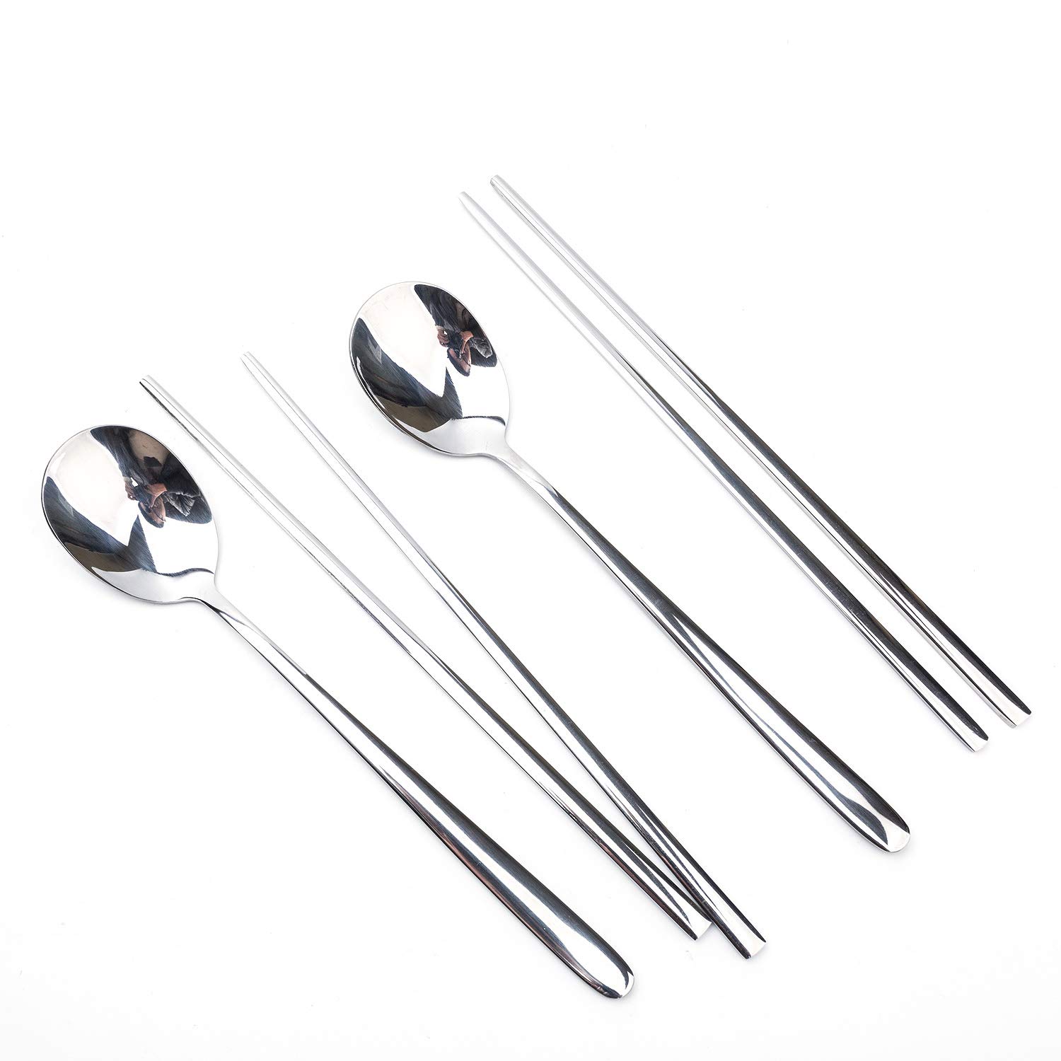 2 Pairs Stainless Steel Chopsticks and spoon Set, Reusable Metal Stainless Steel