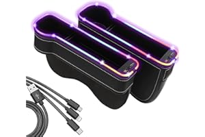SUYUDSM LED Car Seat Gap Filler, Upgrade 2 Pack Car Seat Gap Storage Box with LED Light, Car Gap Filler with Cup Holder with USB & Type C Charger