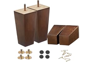 SHANJUE Wood Furniture Legs 6 inch Sofa Legs Pack of 4,Couch Legs Square Brown,Mid century desk legs,Sofa replacement parts, For Dresser legs Sideboard Recliner couch Circle chair Couch riser Coffee Table