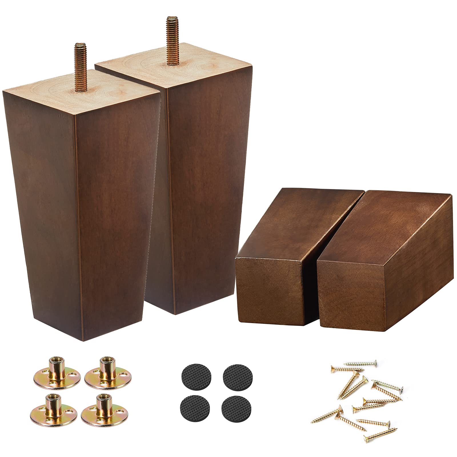 Photo 1 of SHANJUE Wood Furniture Legs - 6 inch Sofa Legs Pack of 4 Square Brown Couch Legs, Mid Century Chair Feet, Sofa Replacement Parts, for Dresser, Sideboard, Recliner, Coffee Table