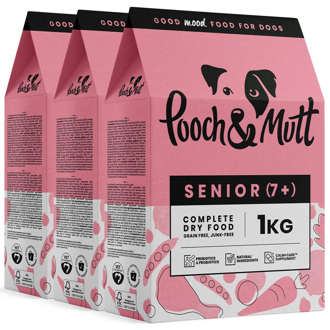 Pooch & Mutt - Complete Senior Dry Dog Food (Grain Free & 100% Natural) - Chicken & Superfood Blend, 3x1kg, Brown