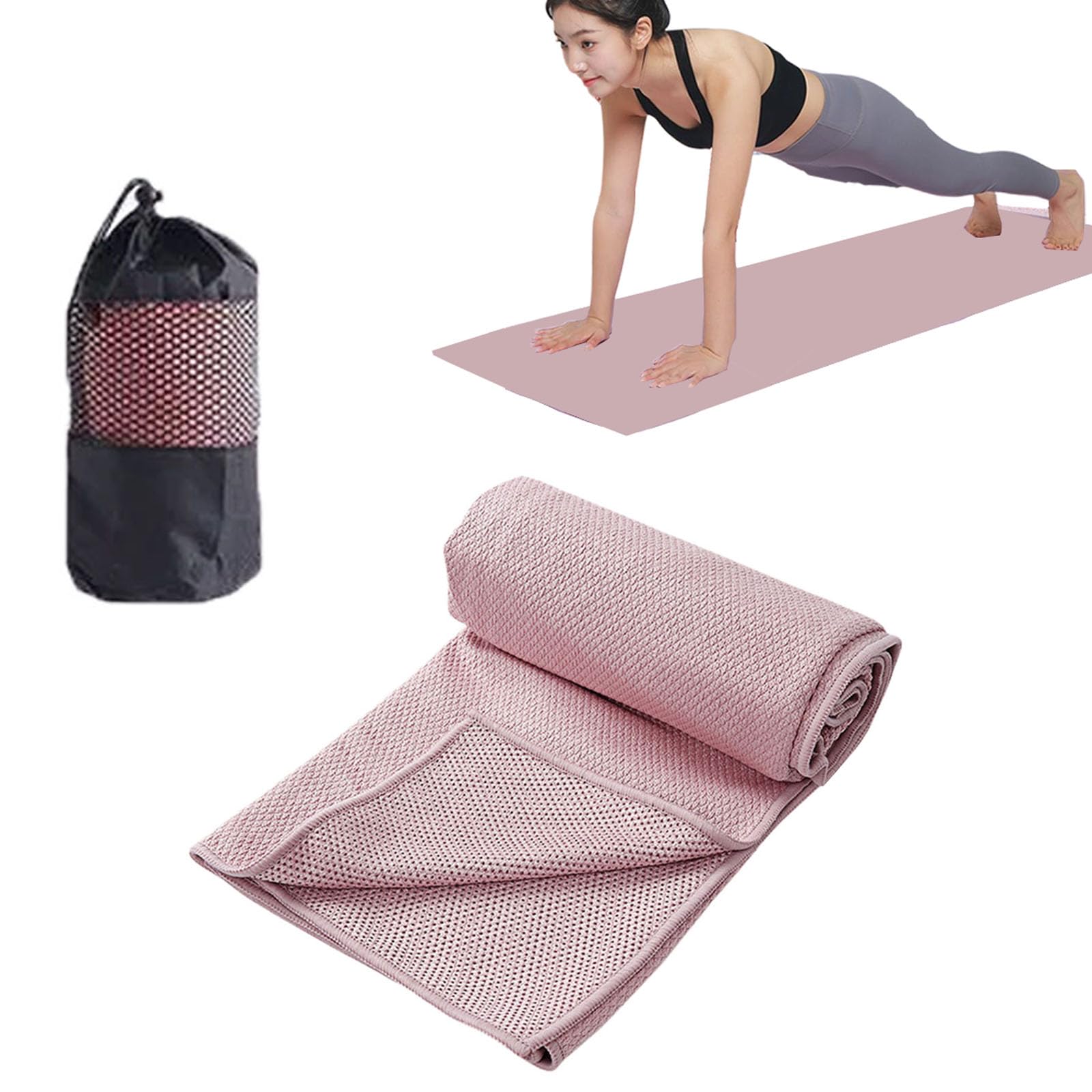Oaygat Yoga Towel Non Slip Hot Yoga Towel 24" x70" Fitness Mat Towel Sweat Absorbent Hot Yoga Mat Towel Quick Dry Yoga Blanket Mat Cloth Travel Exercise Mat Towel Gym Towel with Mesh Carrying Bag