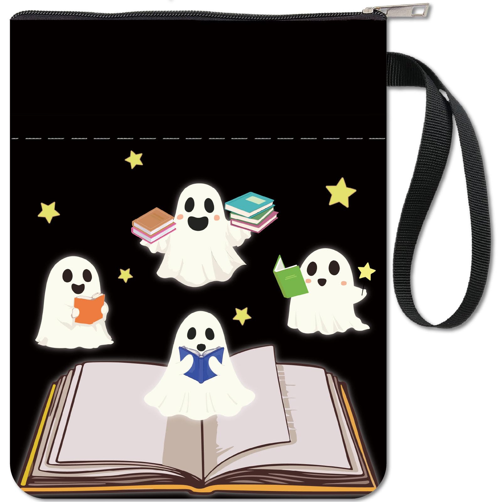 CRASPIRE Ghost Book Sleeve Spectre Protector Book Covers for Paperbacks Washable Fabric Cloth Book Cover with Zipper and Extra Sleeve Pocket for Book Lovers Classmate Friend Gifts