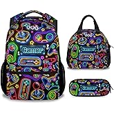 Kids Backpack Boys - Large Capacity School Bags with Lunch Bag Set - Cool Gamer Bookbag for Middle School & Travel - Kid School Supplies