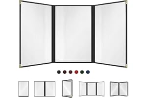 ACI SUPER POWER Goodsmart Restaurant Menu Covers – 25 Pack Black 6-View Trifold 8.5" x 14", Side-Loading Vinyl & Plastic Menu Holders, Clear Menu Sleeves, Leather-Style Café Covers with Gold Corners