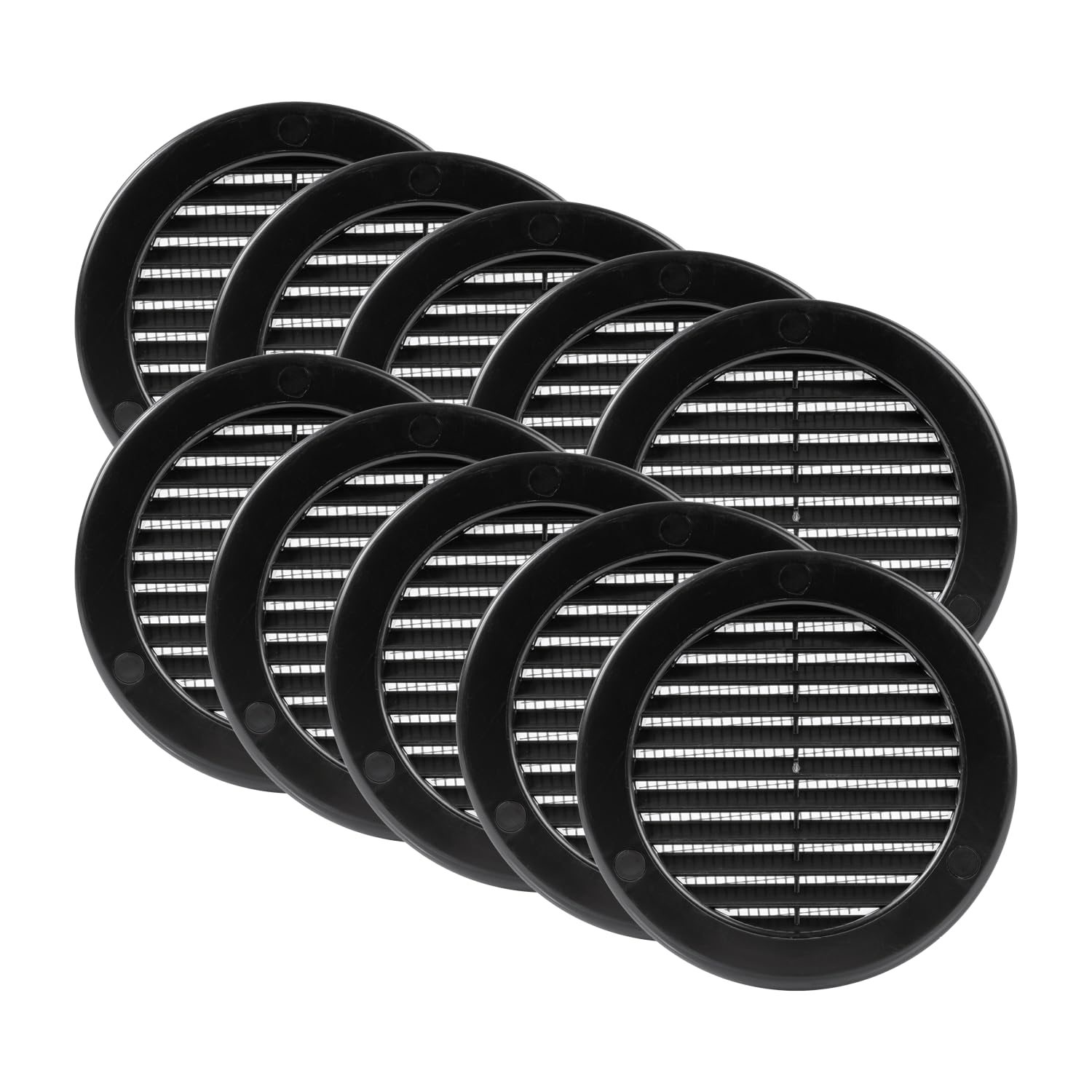 Vent Systems Ø100 mm / 4'' Inch Black Soffit Vent Cover with Flange - Pack of 10 - Round Air Vent Louver - Grille Cover - Built-in Insect Screen - HVAC Vents for Bathroom, Home Office, Kitchen — image 1