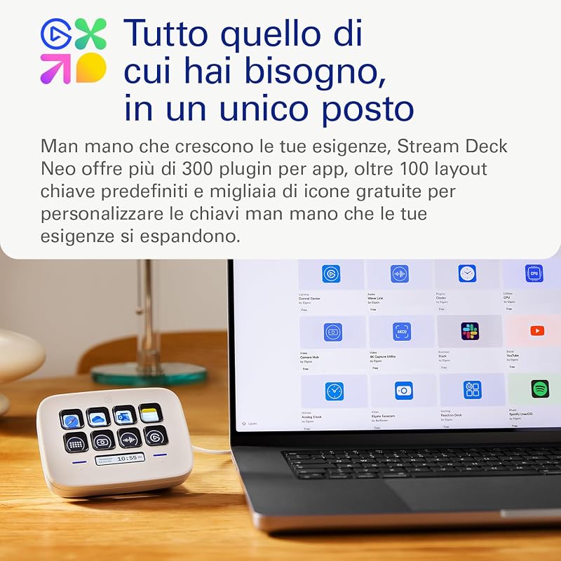 Stream Deck Neo – 8 Tasti Personalizzabili, 2 Touch Point, velocizza attività e Flussi di Lavoro - controlla Word, Excel, PowerPoint, Teams, Zoom, Spotify e Altro, Drag And Drop - per Mac e PC