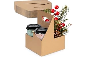 FMP Brands 4 Cup Disposable Drink Carrier with Handle, 25 Pack Kraft Paperboard Handled Drink Carriers 12-30 oz to Go Coffee Cup Holder, Cup Carrier for Cold Hot Drinks, Takeout, Cafe and Restaurant
