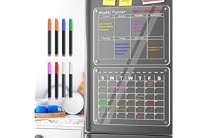 Polegas Magnetic Calendar for Fridge, 16"x12" Acrylic Dry Erase Board, Clear Erasable Refrigerator Monthly Weekly Calendar White Board, Magnet Whiteboard Planner Small Schedule Board to Do List
