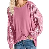 ALLTB Women's Sequin Tops Sparkle Long Sleeve Blouses Shimmer Glitter Sweatshirt Party Crewneck Loose Fit Shirts